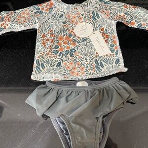 Rylee + Cru Rash Guard girls Floral Swim Set in Flower Field size 3-6Months NWT